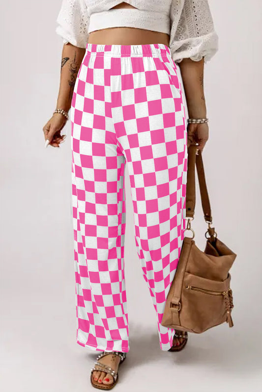 2-Tone Checked Print High Waist Wide Leg Pants Daisie Boutique