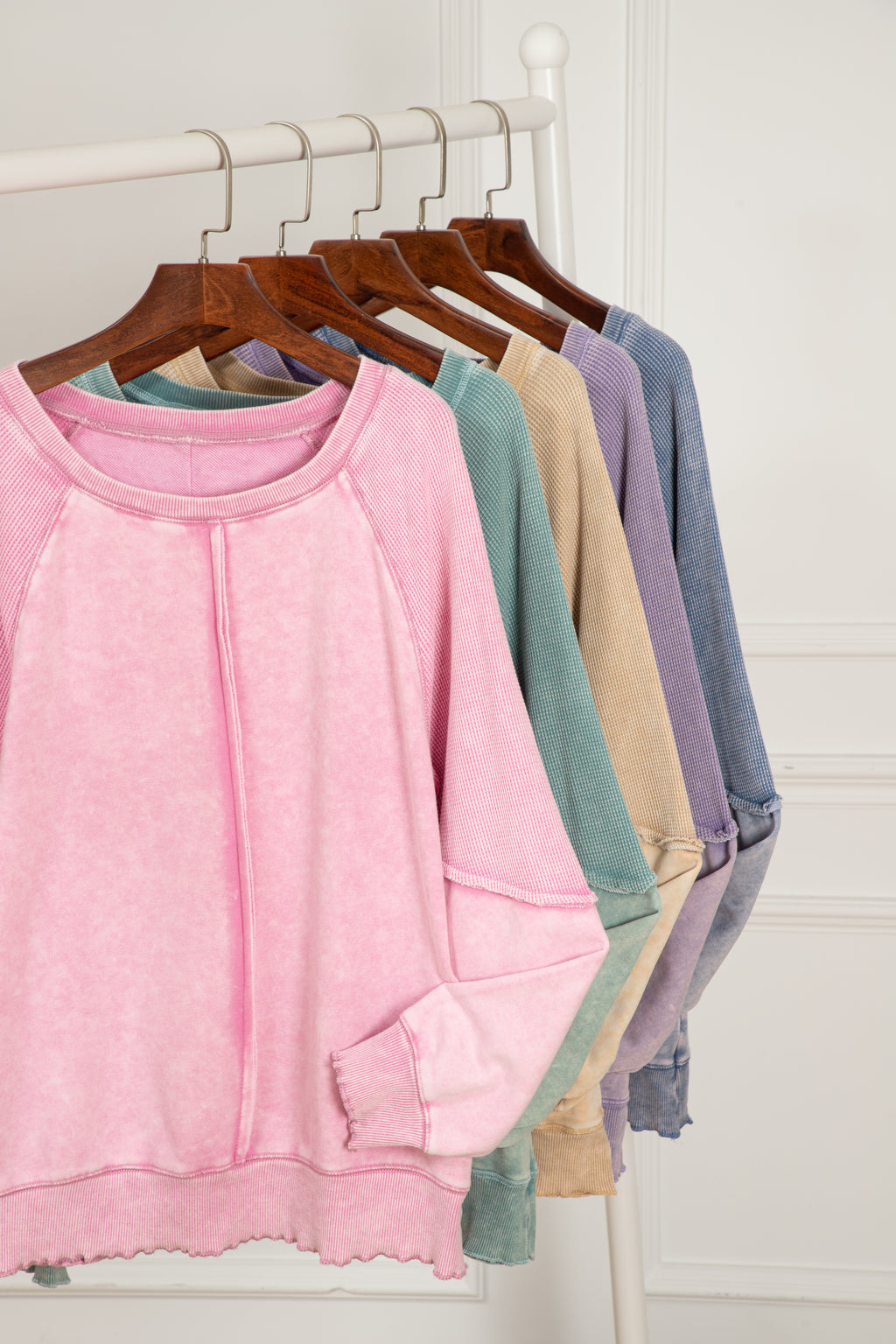 Waffle Knit Raglan Sleeve Sweatshirt - Lavender Daisie Boutique