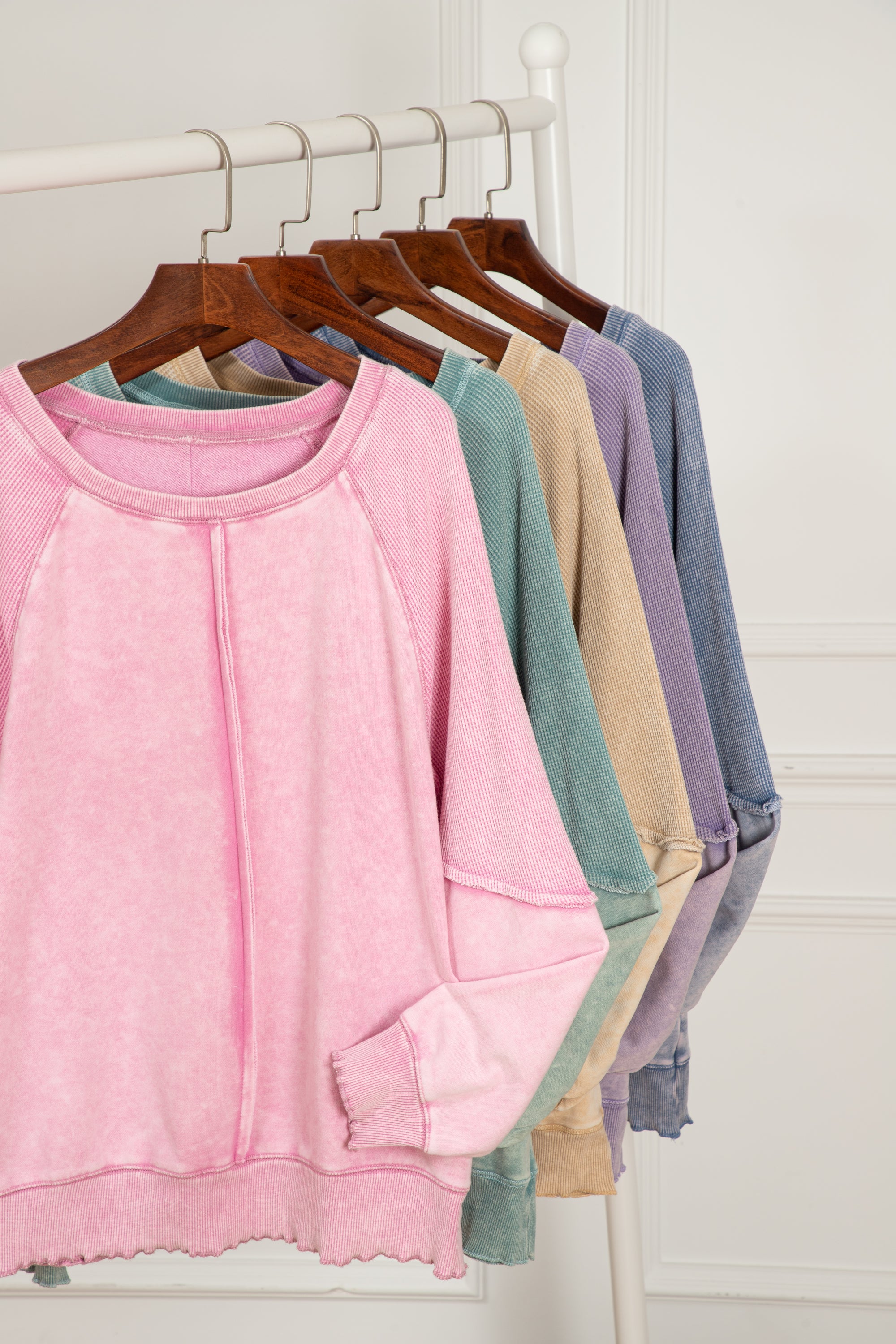 Waffle Knit Raglan Sleeve Sweatshirt - Lavender Daisie Boutique