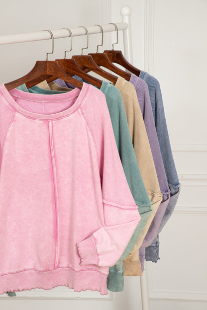 Waffle Knit Raglan Sleeve Sweatshirt - Lavender Daisie Boutique