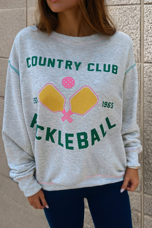 Country Club Pickleball Graphic Sweatshirt - Light Grey Daisie Boutique