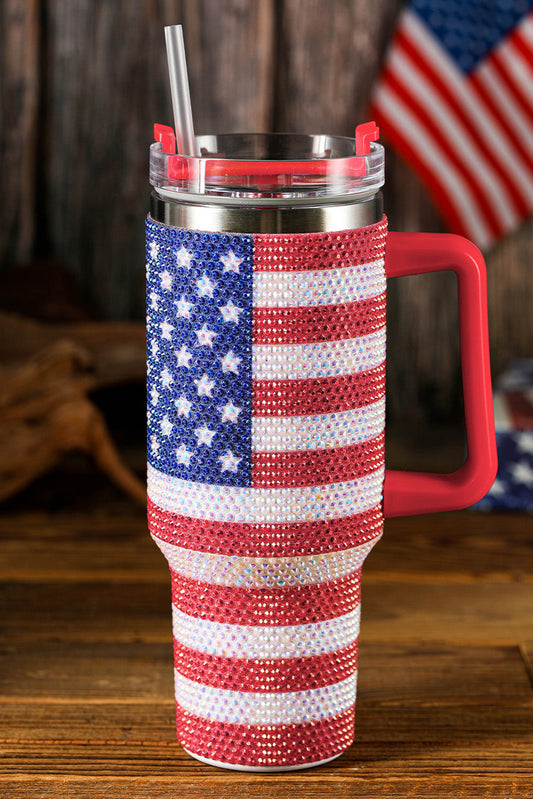 Rhinestone American Flag Handled 40oz Thermos Tumbler Daisie Boutique