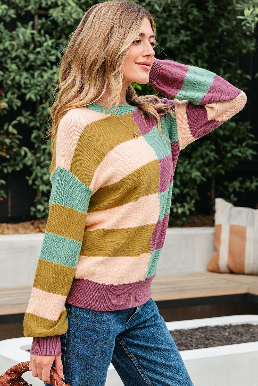 Stripe Drop Shoulder Ribbed Edge Casual Sweater Dear-Lover Dropshipping