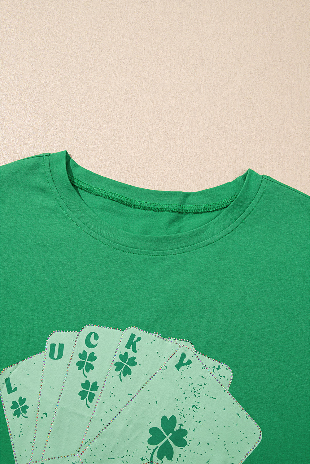 Rhinestone Lucky Poker Cards Oversized T Shirt Mini Dress - Green Daisie Boutique