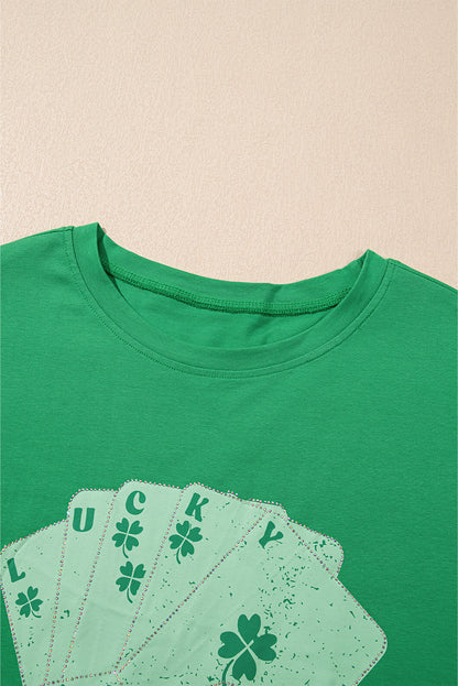 Rhinestone Lucky Poker Cards Oversized T Shirt Mini Dress - Green Daisie Boutique