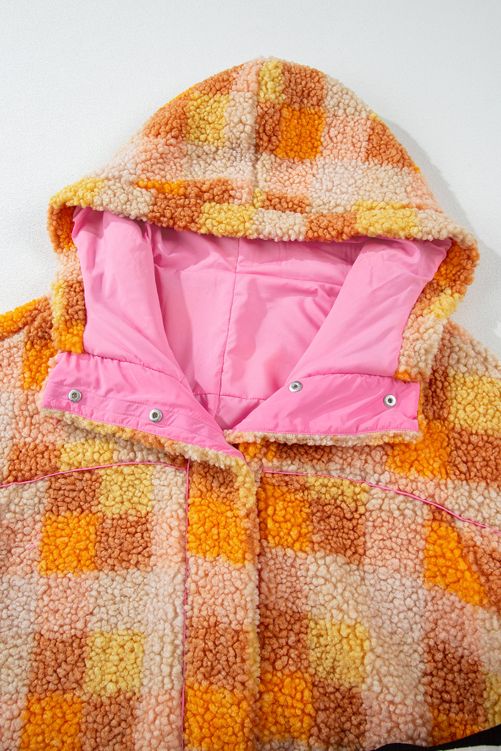 Checkered Sherpa Hooded Jacket - Orange Daisie Boutique