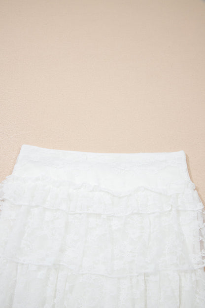 White Sheer Lace Frilly Ruffles High Low Skirt Dear-Lover Dropshipping
