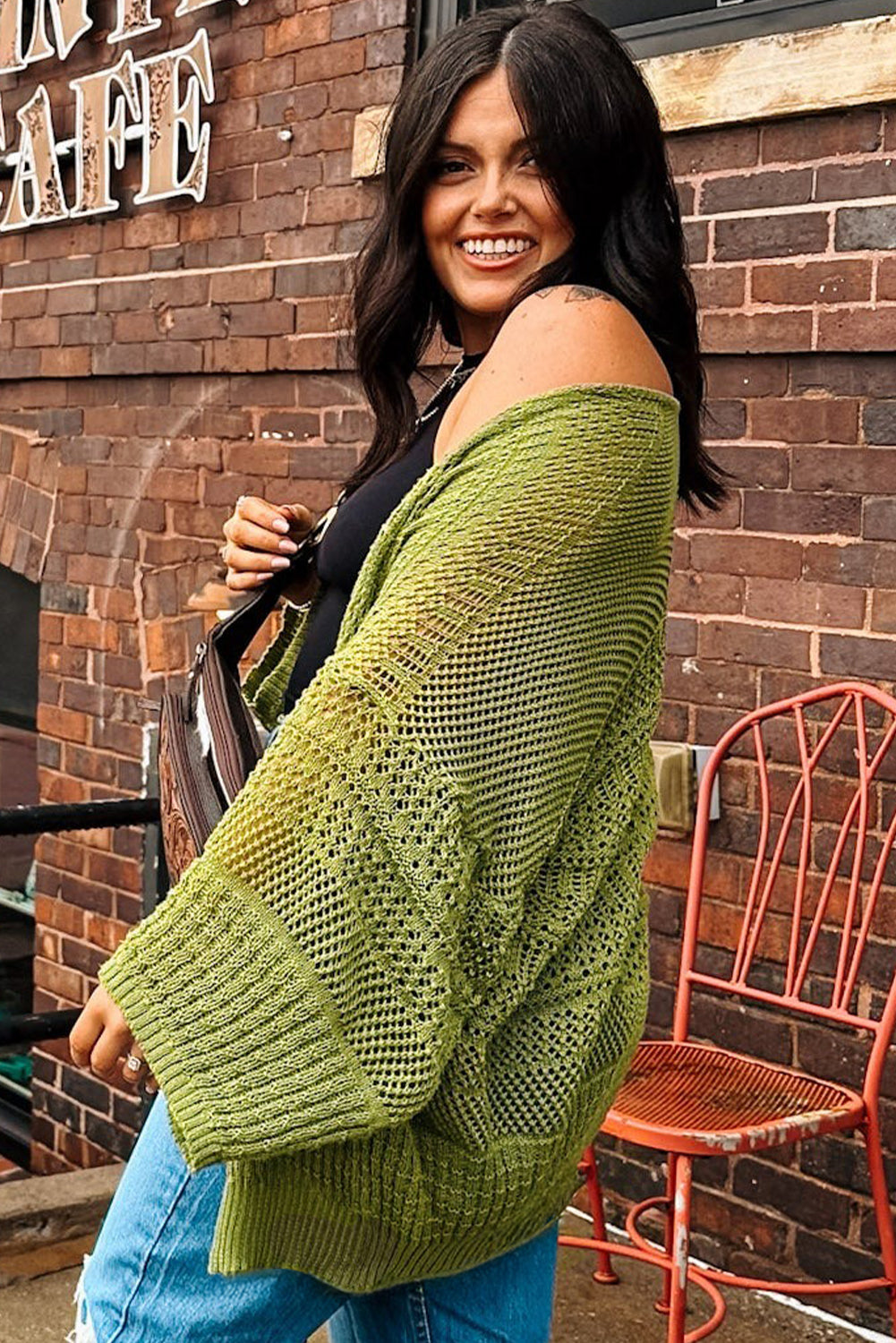 Oversize Crochet Knit Cardigan - Spinach Green Dear-Lover Dropshipping