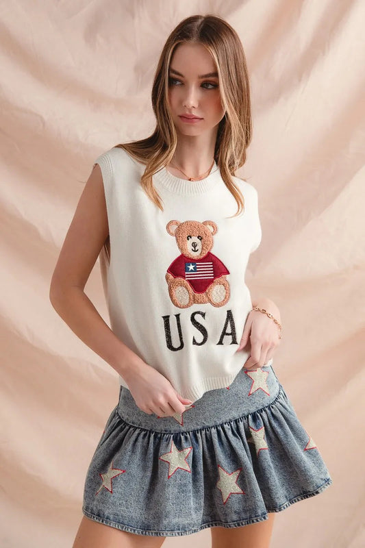 SO ME Teddy Bear Wearing An American Flag With Usa Embroidered Sweater Vest My Pampered Life Seattle