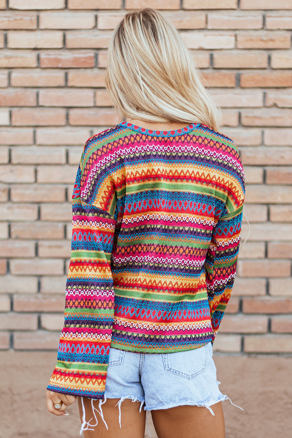 Multicolor Geo Long Sleeve T Shirt Daisie Boutique
