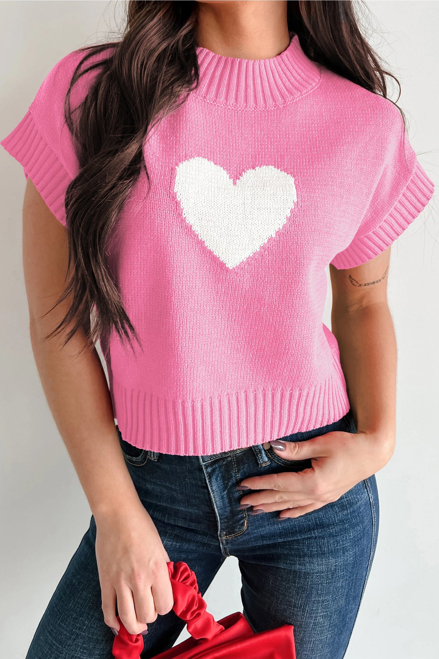Valentine Heart Cropped Short Sleeve Sweater Dear-Lover Dropshipping