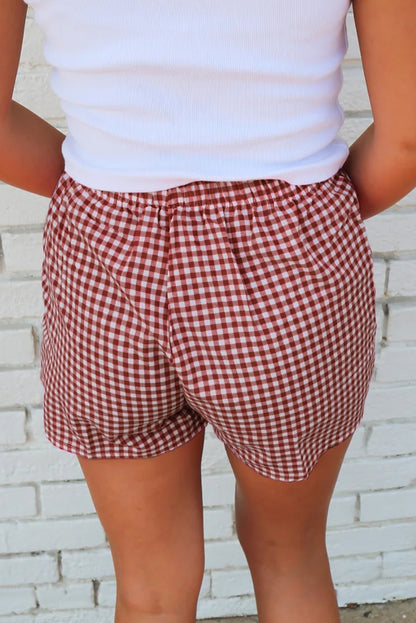 Red Plaid Gingham Printed High Waist Shorts Daisie Boutique