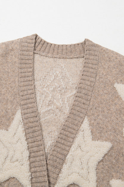 Sherpa Star Sweater with Pockets in Khaki Daisie Boutique