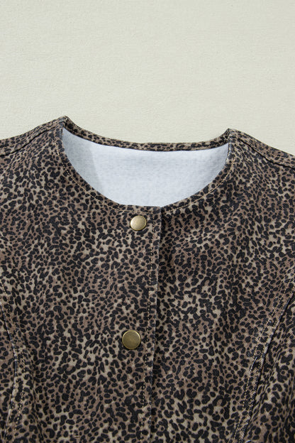 Brown Leopard Print Denim Vest