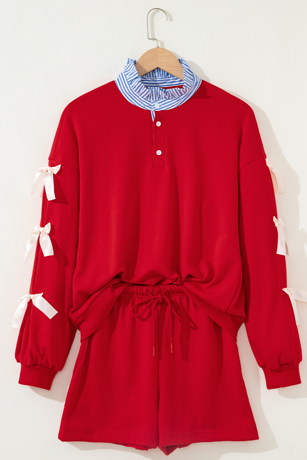 Bow Sweatshirt and Short Set - Red Dear-Lover Dropshipping