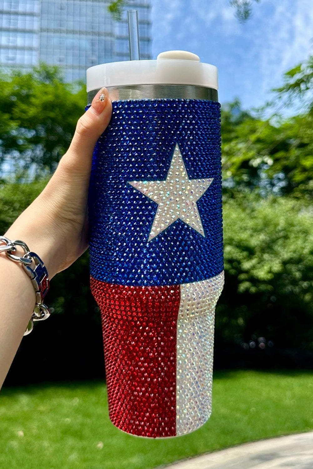American Flag Star Full Rhinestone Tumbler 40oz Daisie Boutique