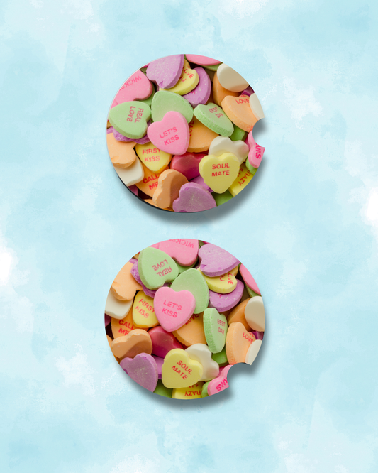 Lover Talk - Conversation Heart Car Coaster Set (2-pack) Daisie Boutique