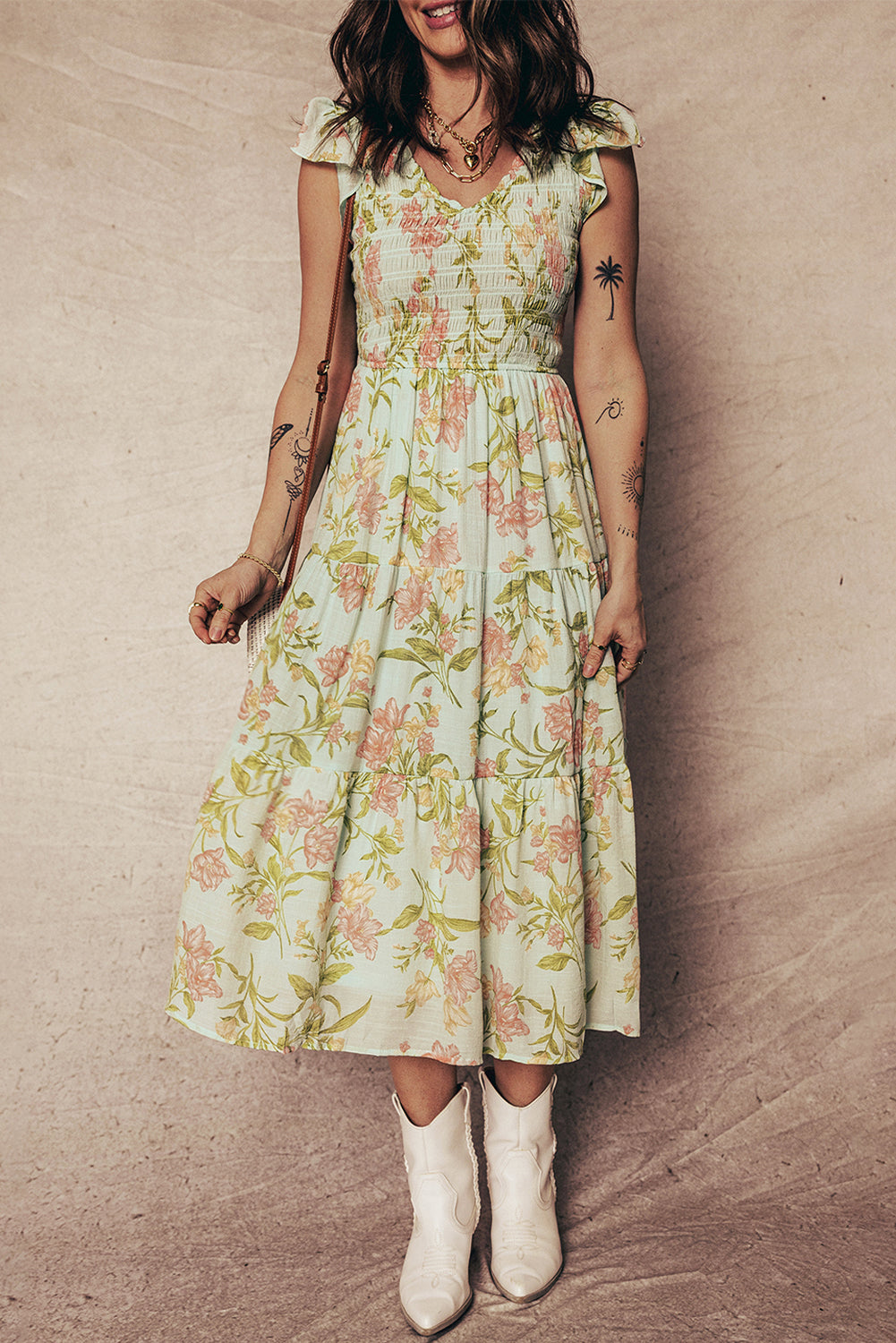 Yellow Ruffled Sleeveless Tiered Floral Maxi Dress