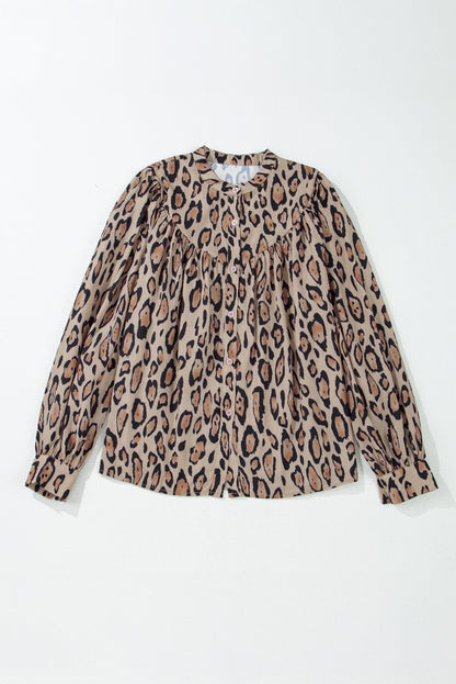 Oversized Leopard Print Balloon Sleeve Casual Shirt Daisie Boutique