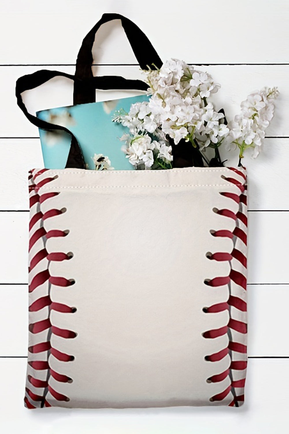 White Baseball Print Canvas Tote Bag Daisie Boutique