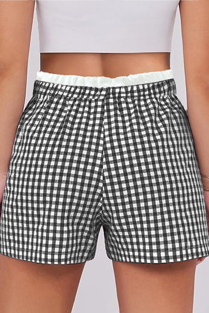 Plus Size Contrast Trim Plaid Print Shorts