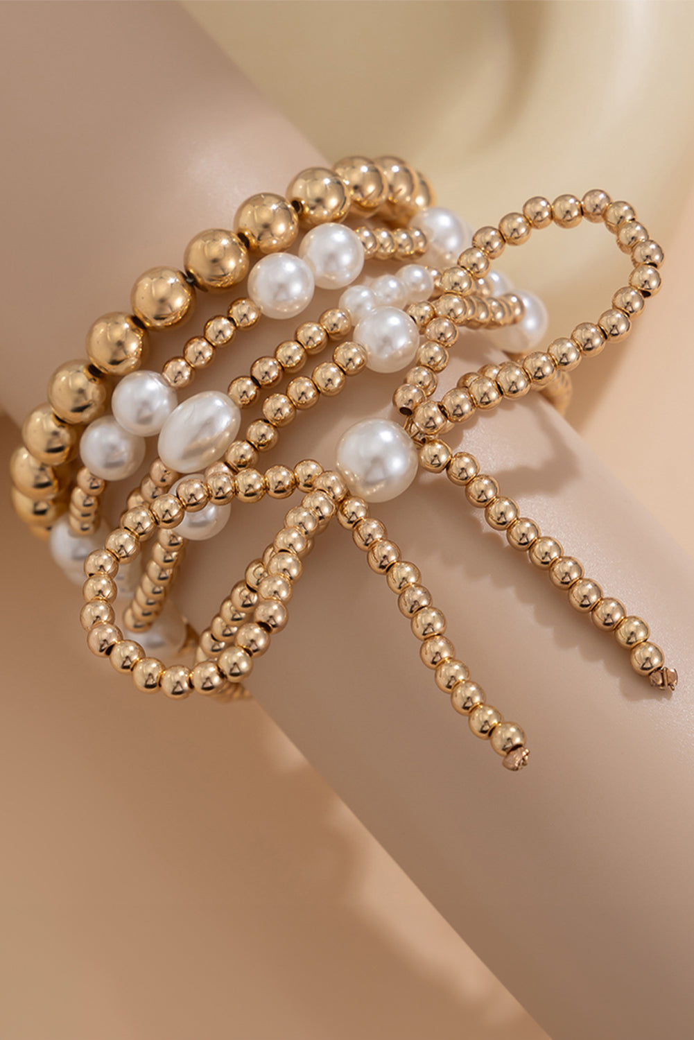 Gold Bow Knot Pearl Beaded Multi Layered Bracelet Daisie Boutique