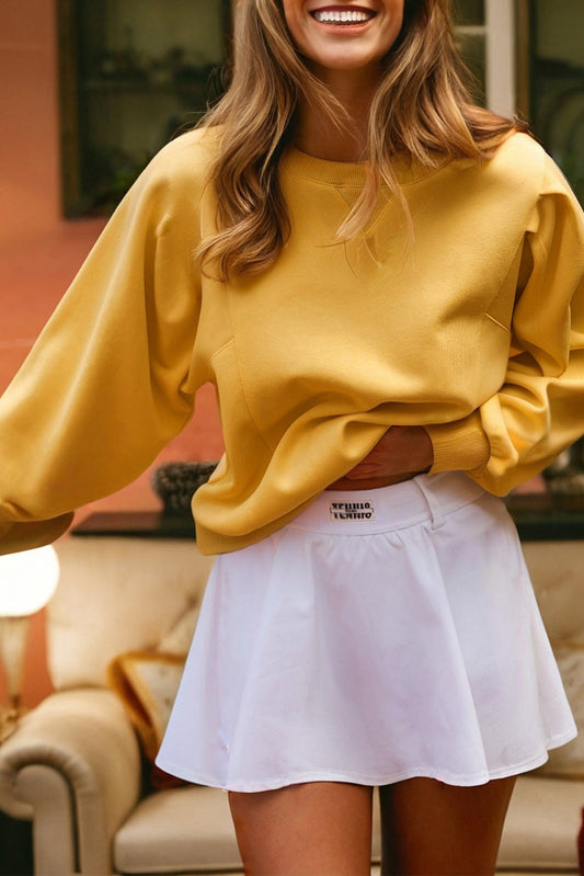 Pleated Balloon Sleeve Pullover Sweatshirt - Citrus Dear-Lover Dropshipping