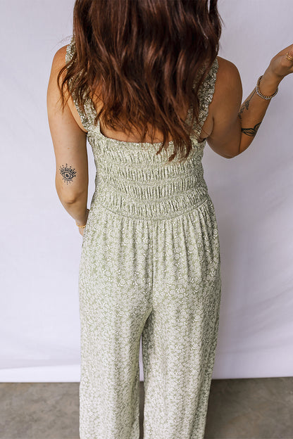 Square Neck Sleeveless Floral Jumpsuit