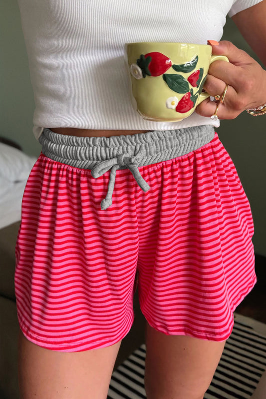 Stripe Contrast Elastic Waist Shorts