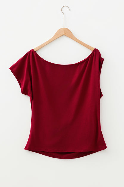 Plus Size Solid Color Asymmetric Neck Short Sleeve Blouse