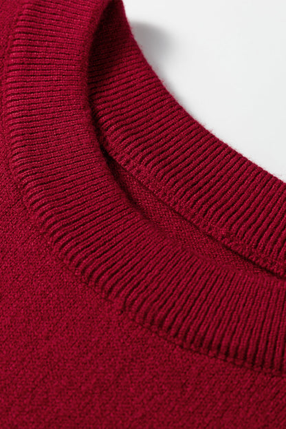 Crew Neck Knit Sweater - Red Dear-Lover Dropshipping