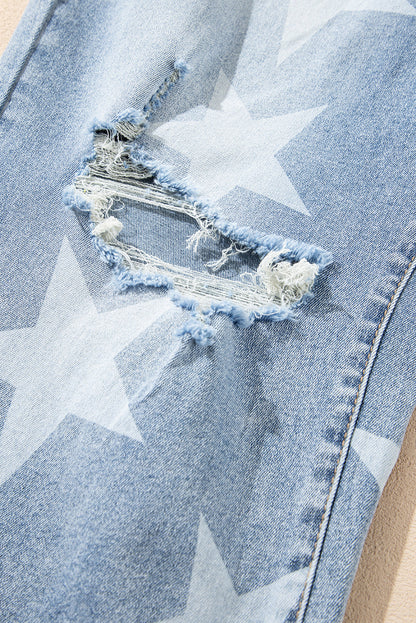 Star Printed Multi Buttons Slit Knee Destroyed Plus Size Jeans Daisie Boutique