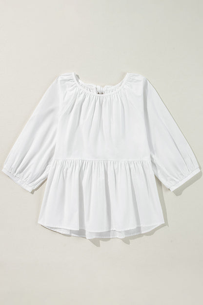 Bow Knot Cutout Back 3/4 Sleeve Blouse - White Daisie Boutique
