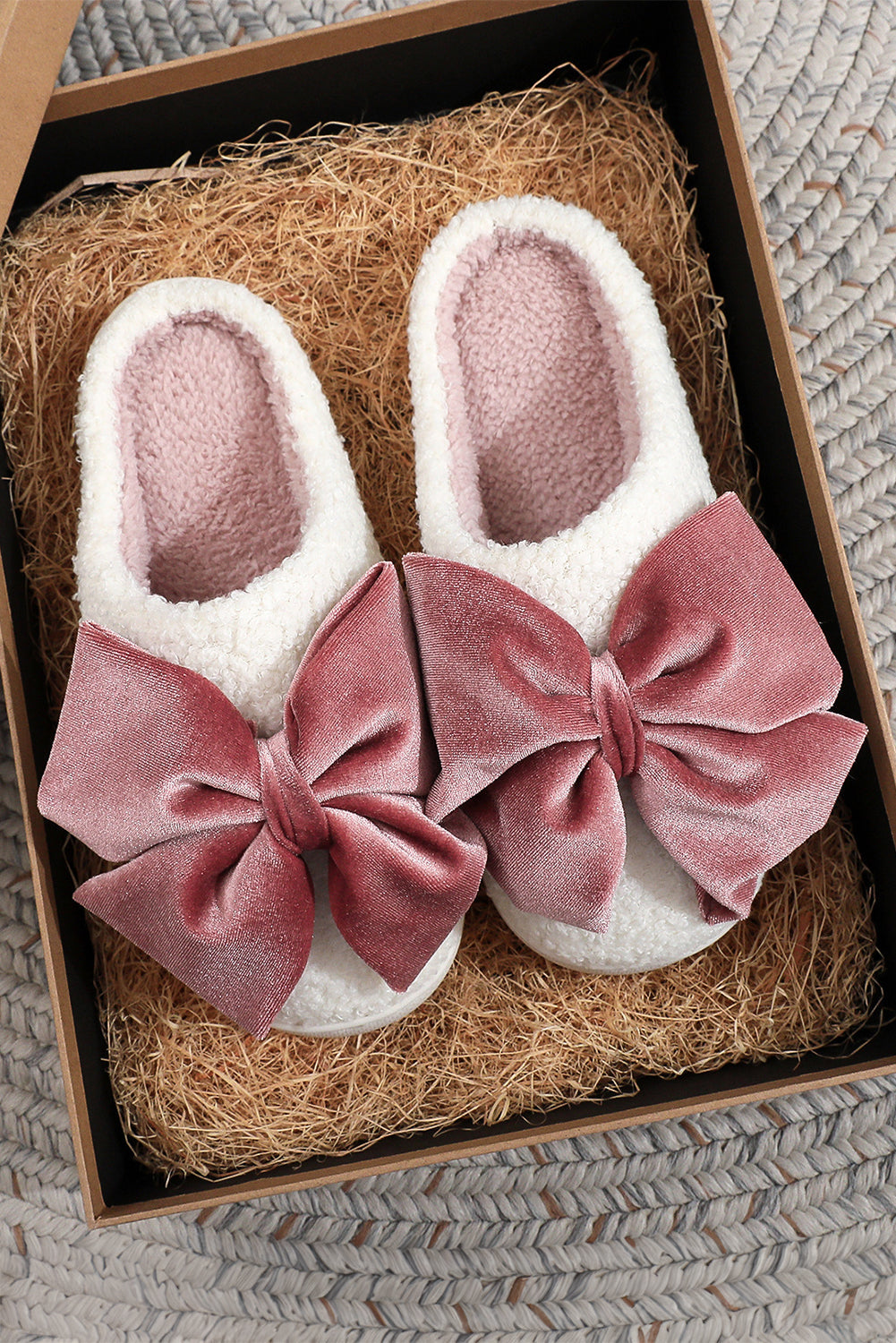Bow Decor Plush Slippers Dear-Lover Dropshipping
