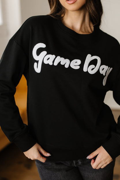 Chenille Game Day Graphic Sweatshirt - Black Dear-Lover Dropshipping