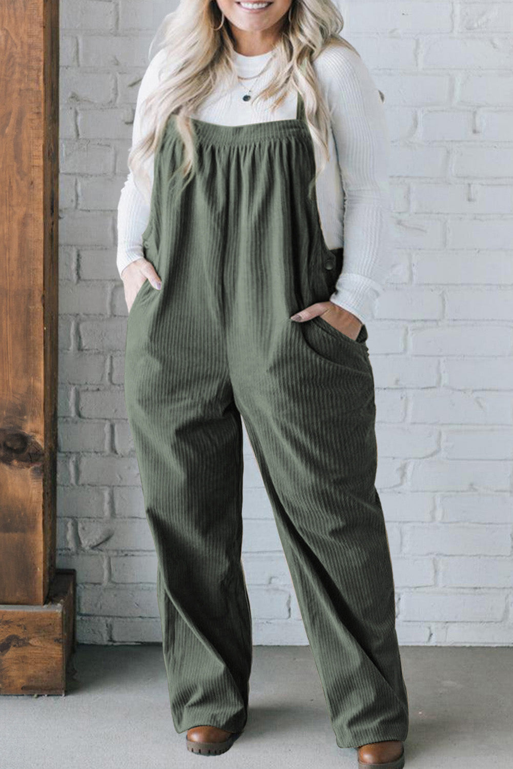 Plus Size Corduroy Pocketed Wide Leg Overall Daisie Boutique