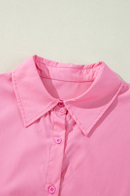Bright Pink Button Up Mini Shirt Dress Dear-Lover Dropshipping