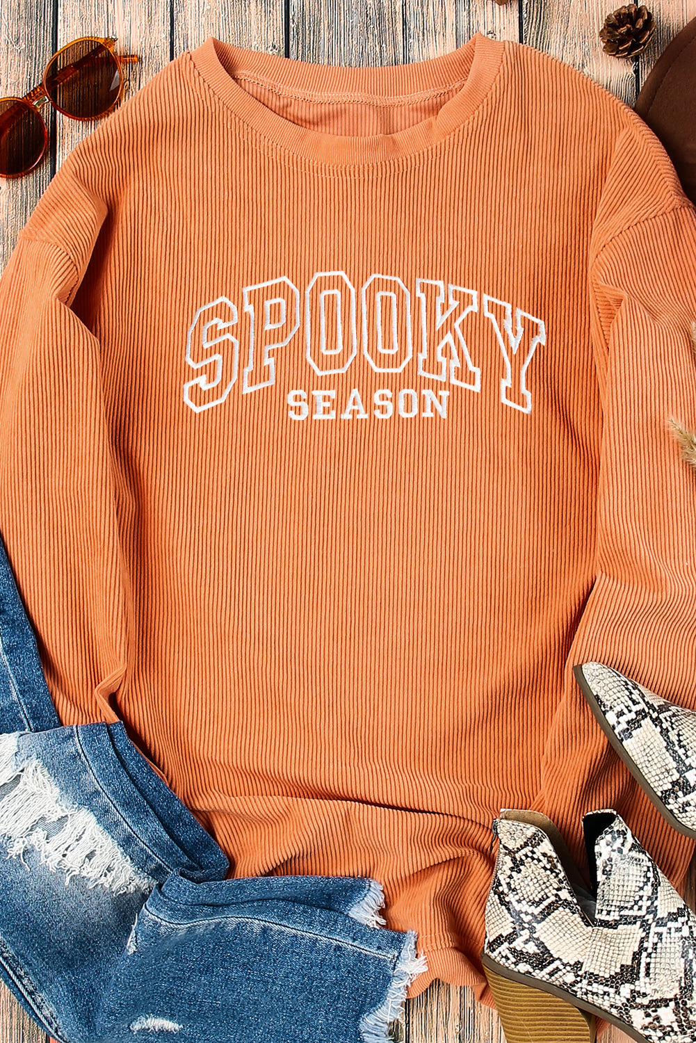 SPOOKY SEASON Embroidered Graphic Ribbed Sweatshirt Dear-Lover Dropshipping