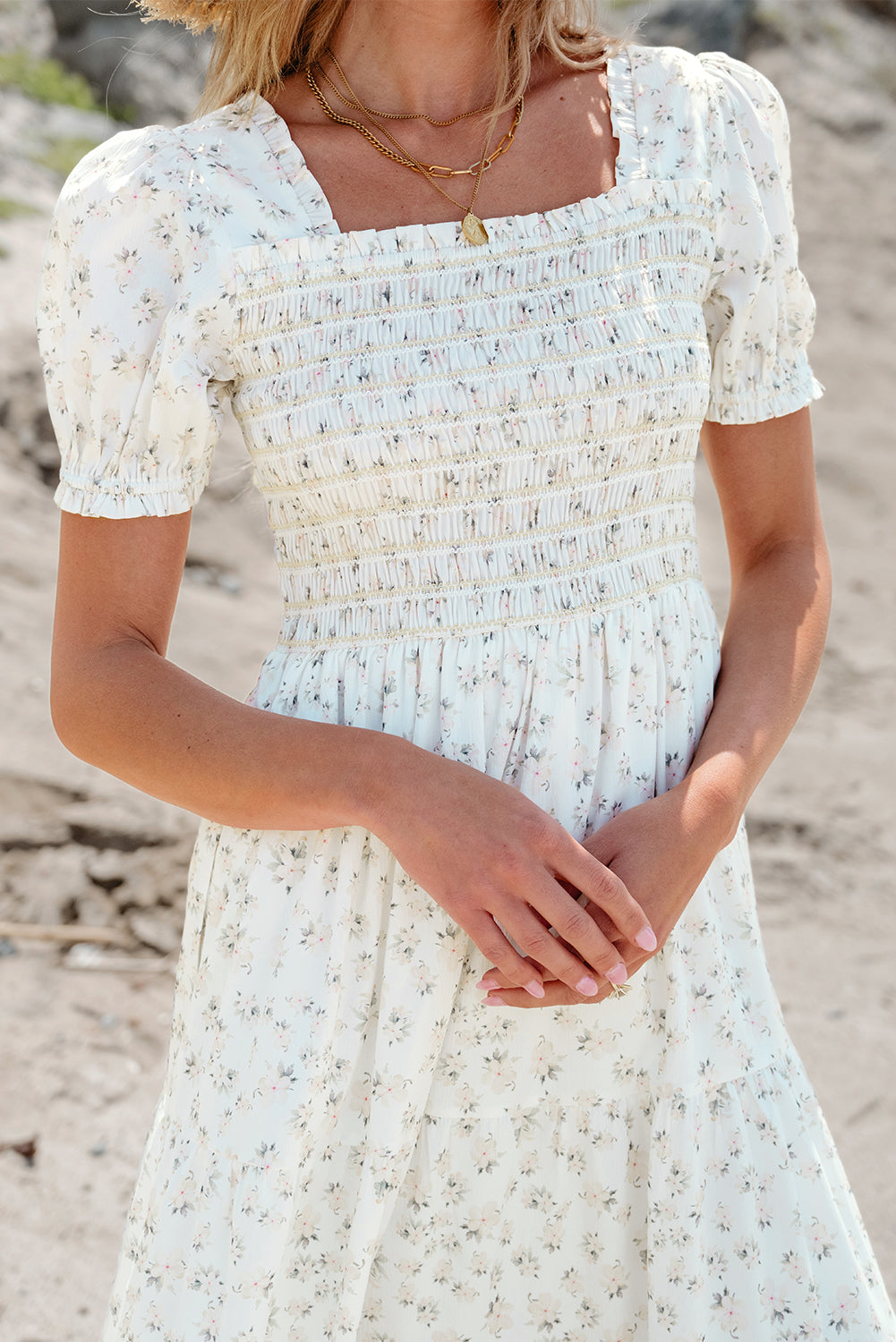 White Frilly Tiered Floral Maxi Dress Daisie Boutique