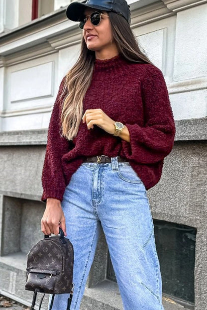 Mock Neck Sweater - Burgundy Dear-Lover Dropshipping