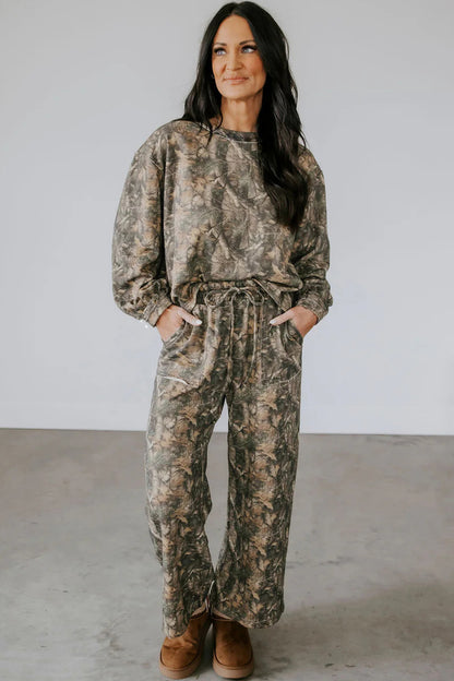 Camo Print Long Sleeve Pant Set