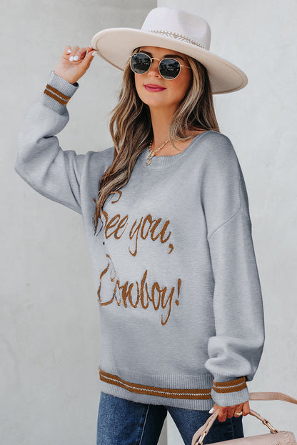 See You Cowboy Embroidered Graphic Sweater Dear-Lover Dropshipping