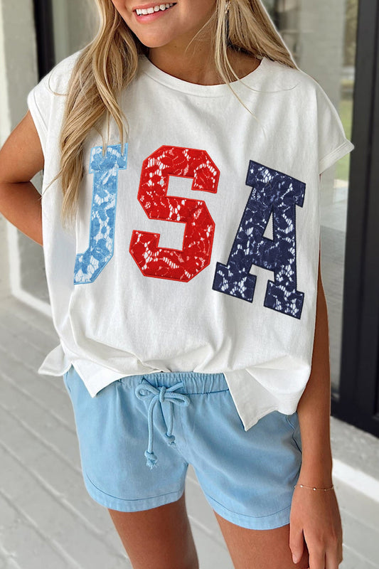 White USA Color Block Letter Printed Dolman Tee Dear-Lover Dropshipping