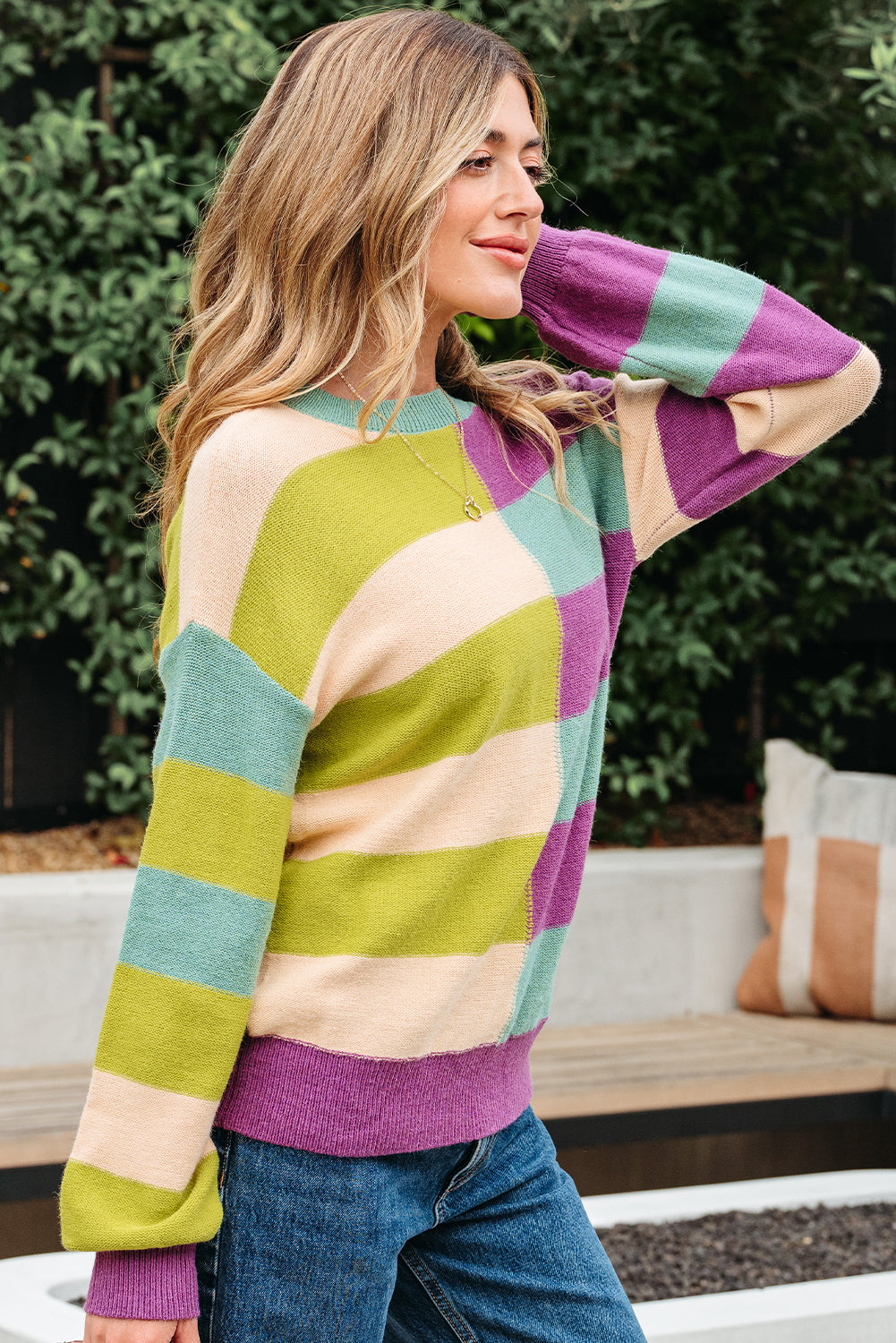 Stripe Drop Shoulder Ribbed Edge Casual Sweater Dear-Lover Dropshipping