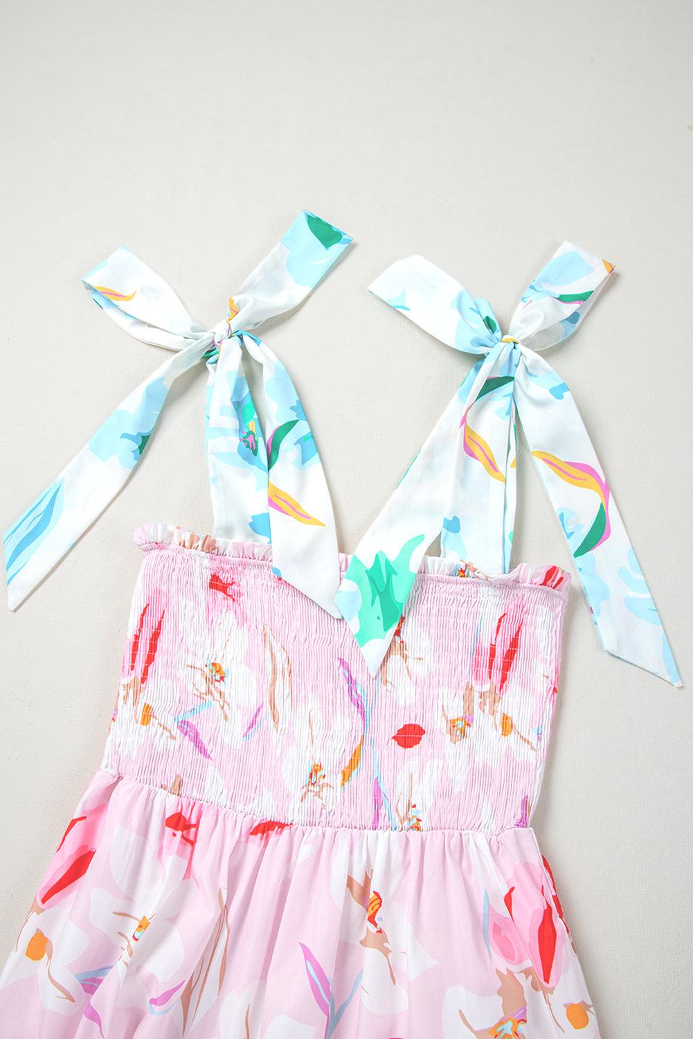 Pink Floral Print Knotted Shoulder Smocked Maxi Dress Daisie Boutique