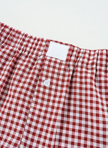Red Plaid Gingham Printed High Waist Shorts Daisie Boutique