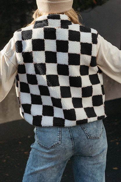 Checkered Sherpa Vest Daisie Boutique