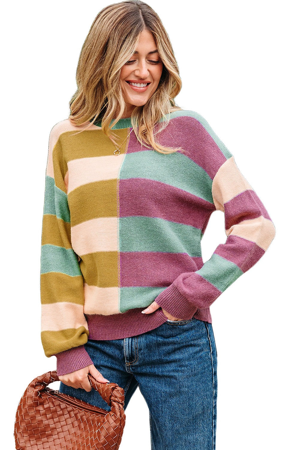 Stripe Drop Shoulder Ribbed Edge Casual Sweater Dear-Lover Dropshipping