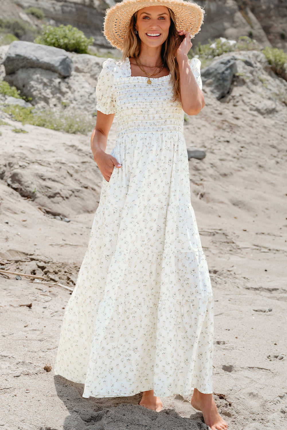 White Frilly Tiered Floral Maxi Dress Daisie Boutique