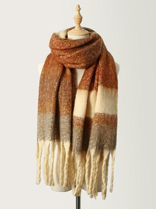 Fringe Color Block Polyester Scarf Trendsi